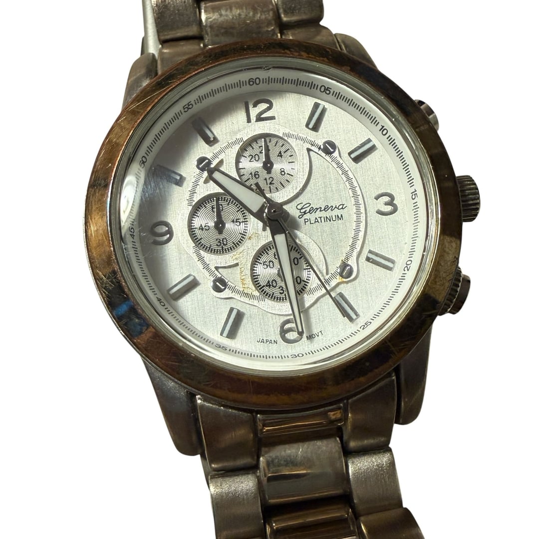Geneva Platinum Chronograph Style Watch Silver Dial Link Band